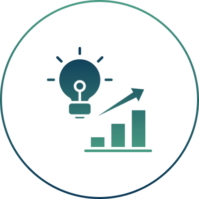 Lightbulb and graph icon on black background.